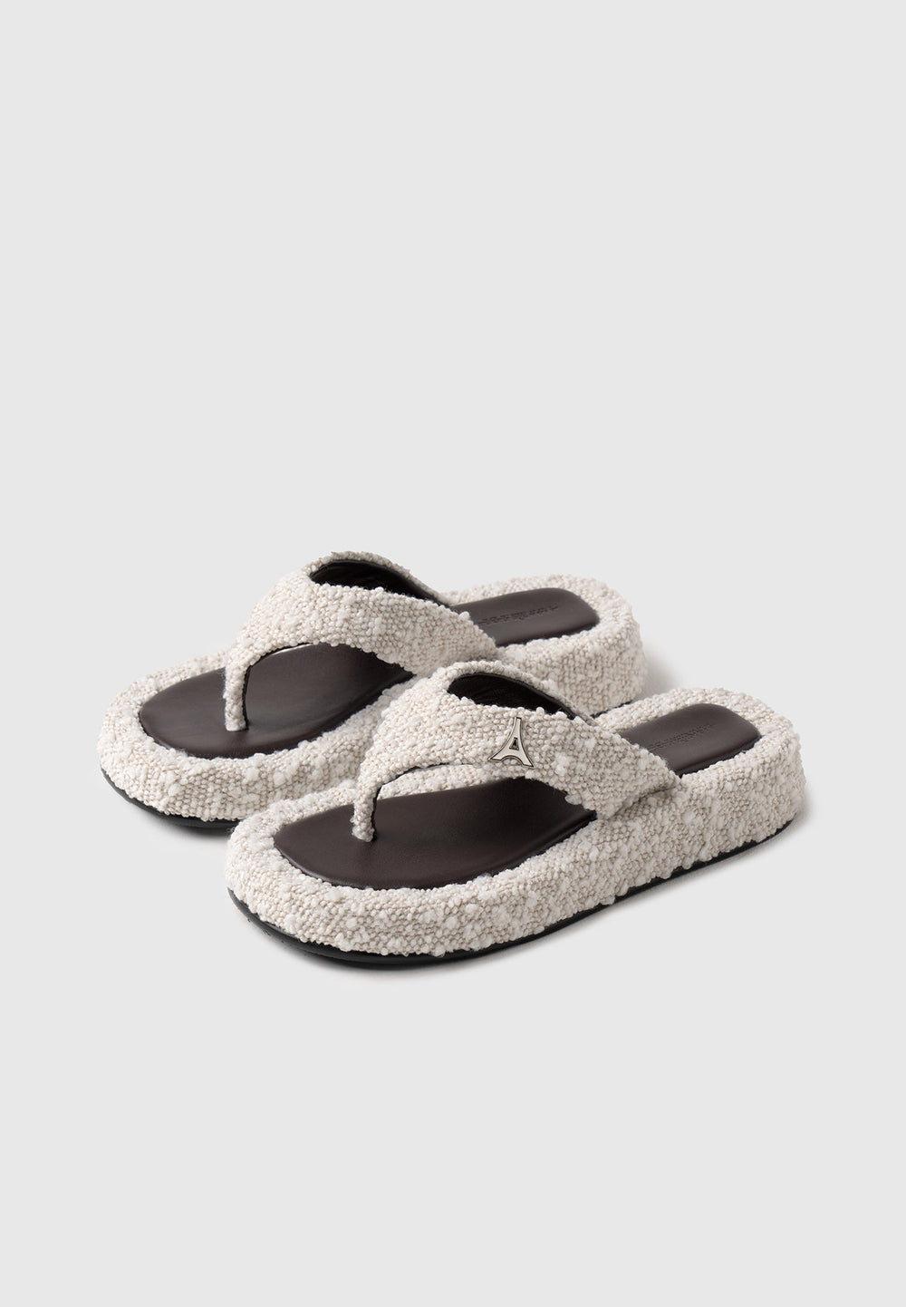 Boucle flatform sandals in off white and brown