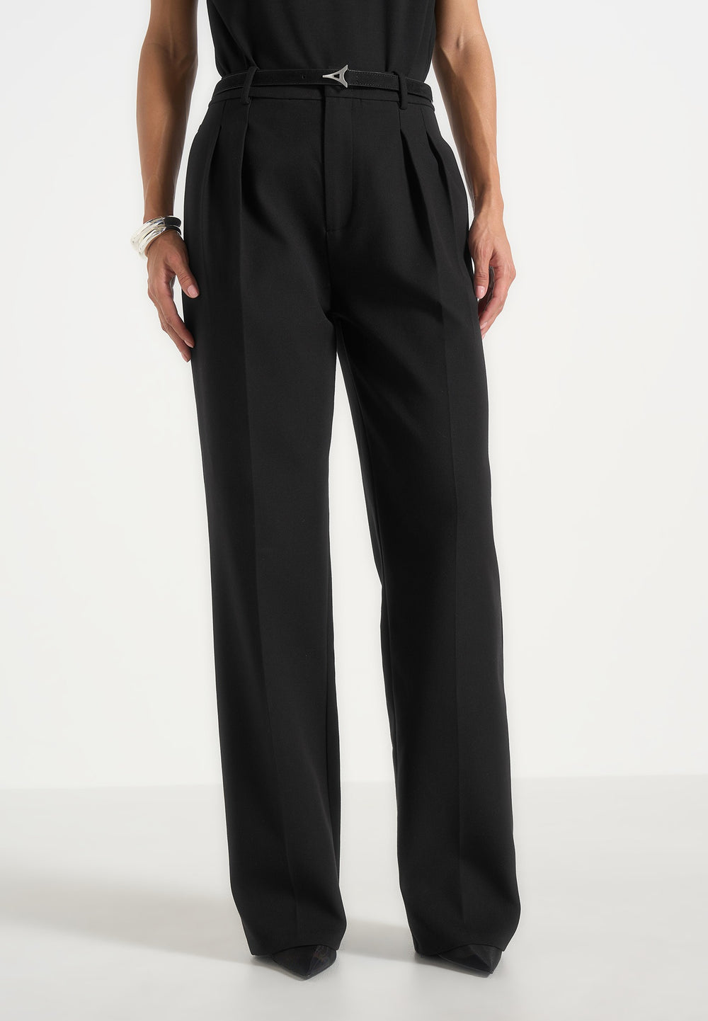 Twin Pleat Tailored Trousers in black
